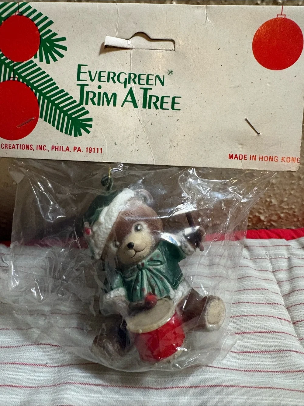 Vintage Green and Red Bear Ornament